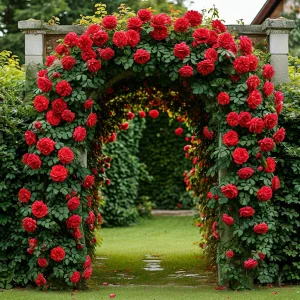 Роза плетистая Алый Триумф купить по цене от 319р. в интернет-магазине «Посадика» с доставкой почтой в в Новый Уренгойе и по всей России – [изображение №1].